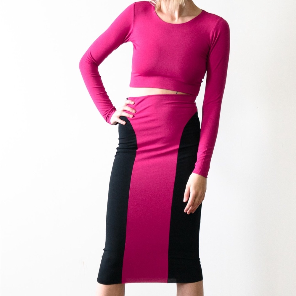 Nadia Tarr Pink Black Colorblock Pencil Skirt